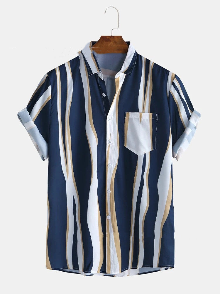 Men's Printed Hawaiian Striped Shirt