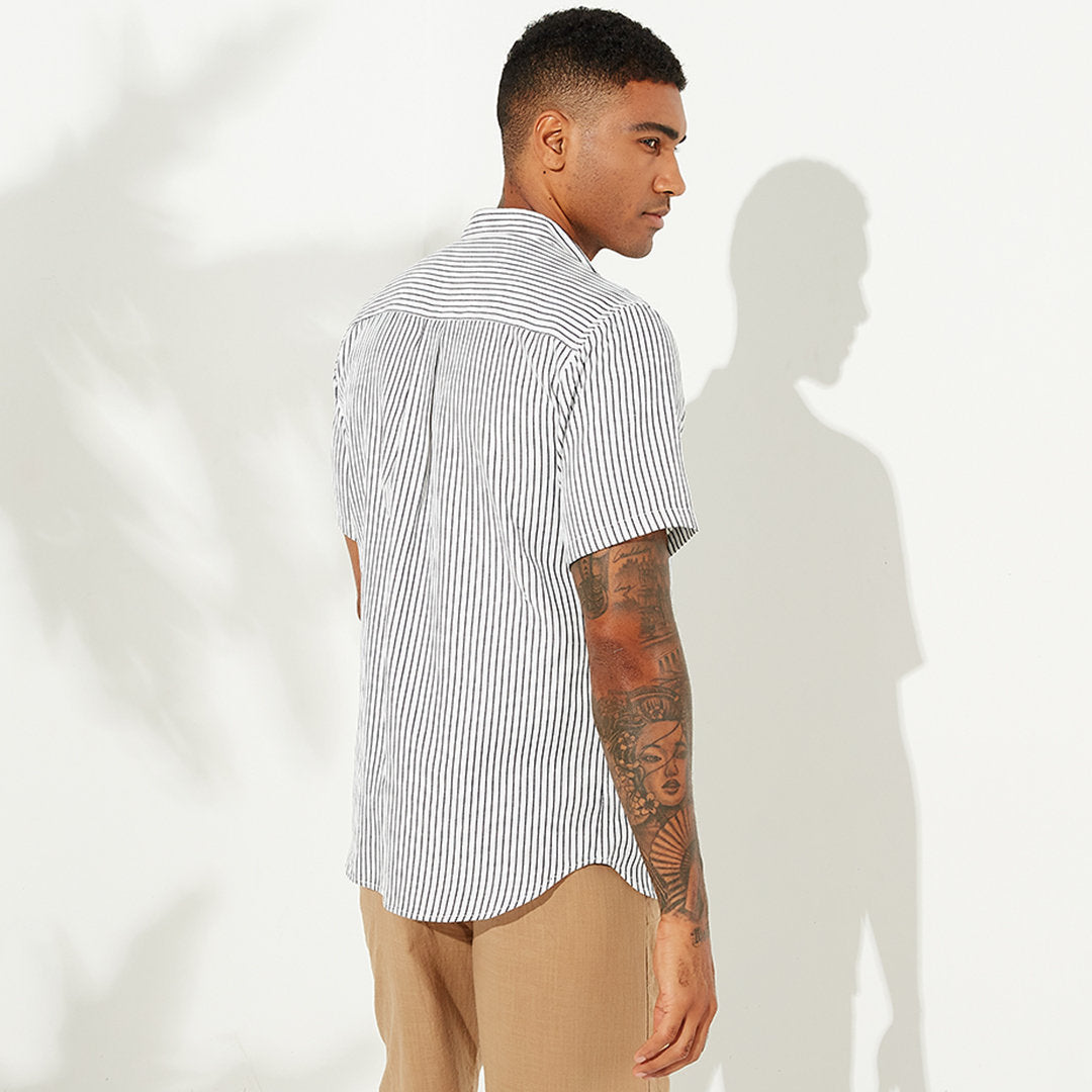 Men's Striped Lapel Short Sleeve