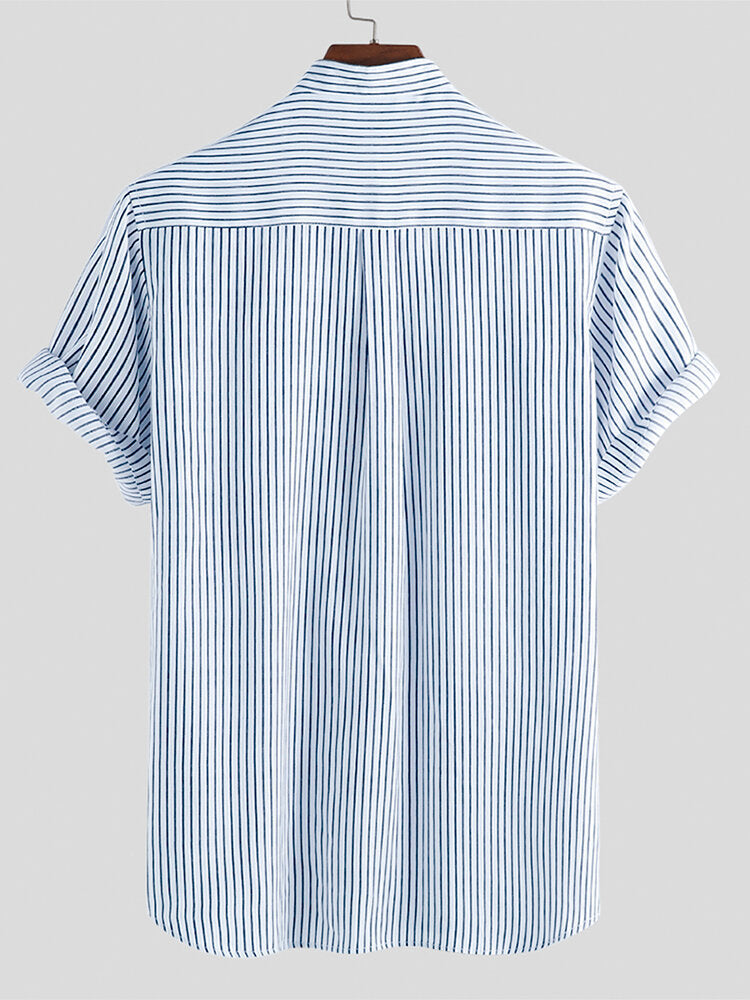 Men's Striped Lapel Short Sleeve