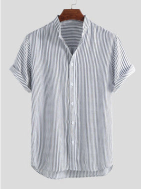 Men's Striped Lapel Short Sleeve