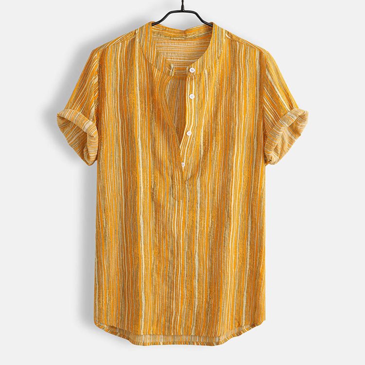 Men's Strip Print Short Sleeve Shirt