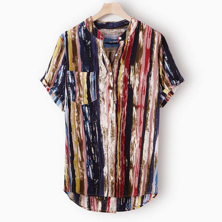 Men's Strip Print Short Sleeve Shirt