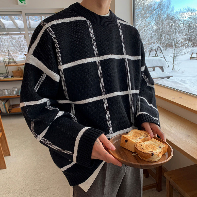 Maglione largo a quadri autunnali