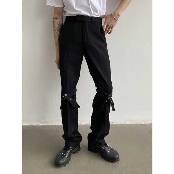 Knee Braid Structure Personality Straight Trousers For Men And Women