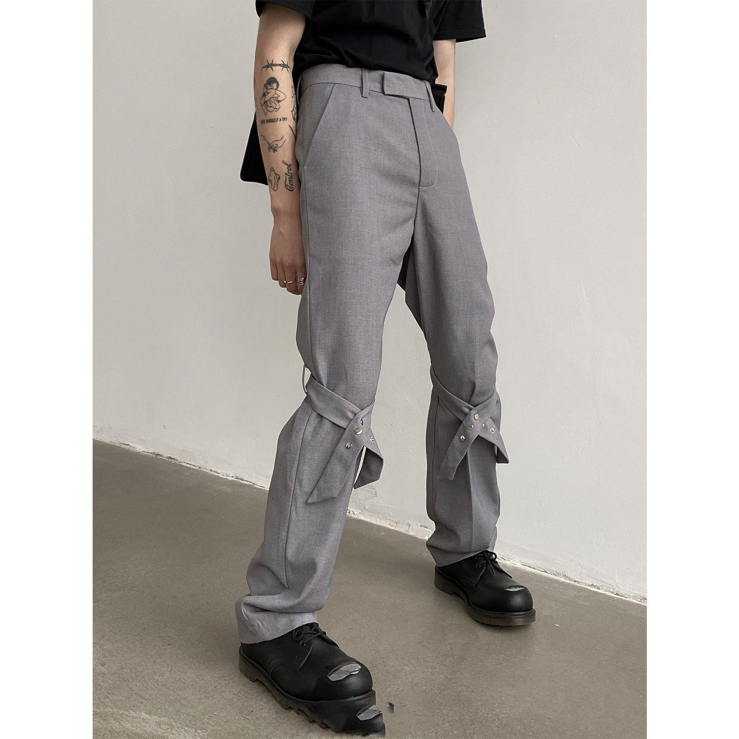 Knee Braid Structure Personality Straight Trousers For Men And Women