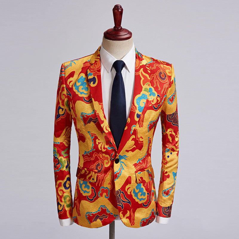 Spring And Autumn Men's Printed Suit Jacket