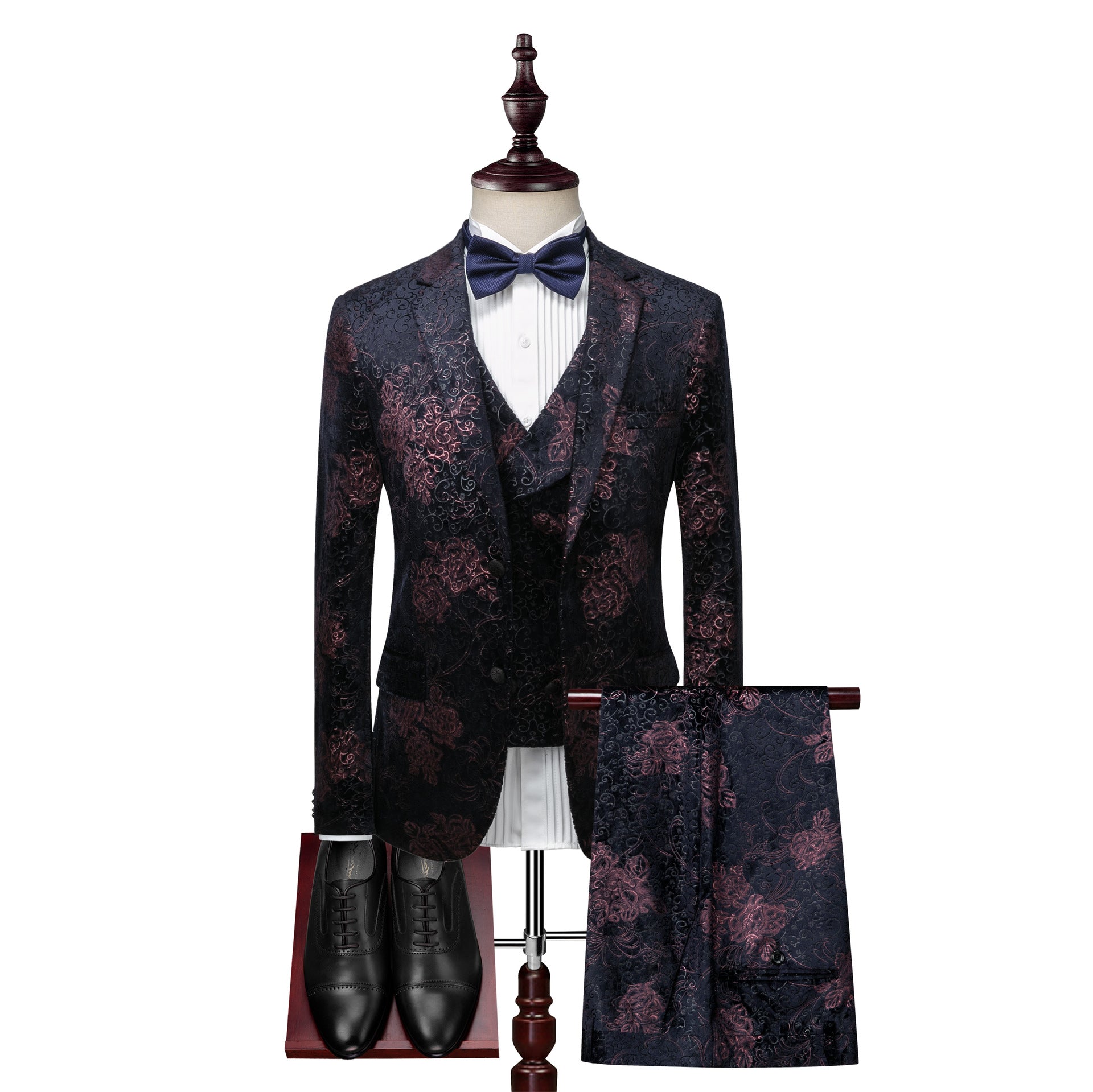 Two-Button Velvet Printed Suit Three-Piece Cross-Border Men's Business Suit