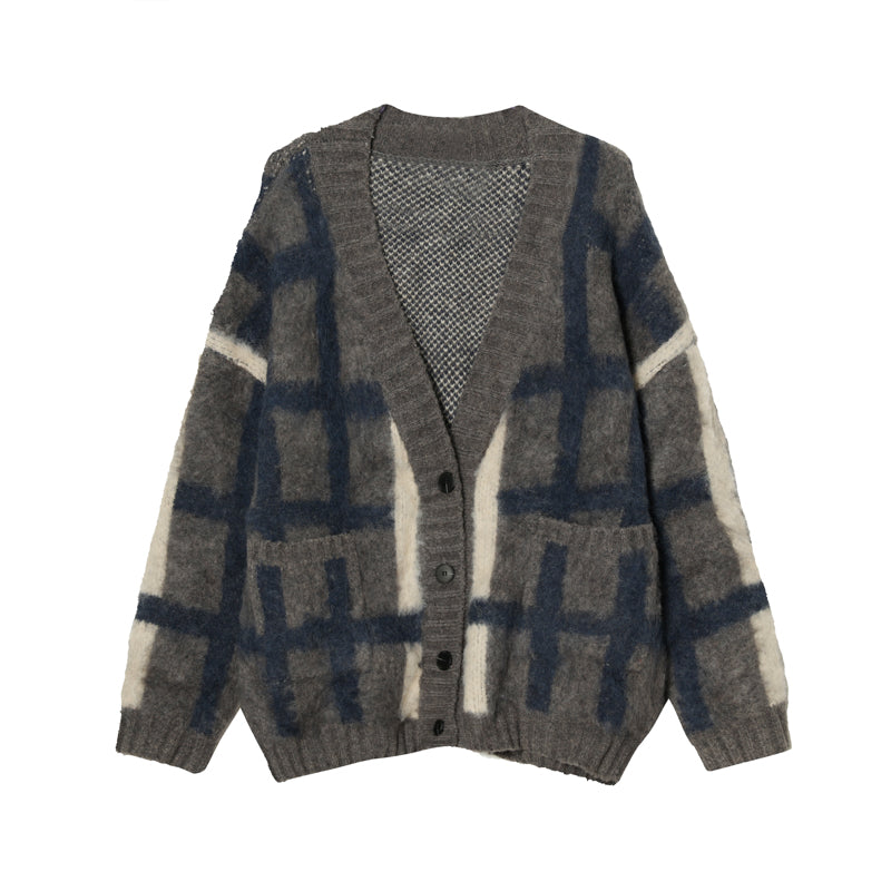 Plaid Knitted Cardigan Sweater