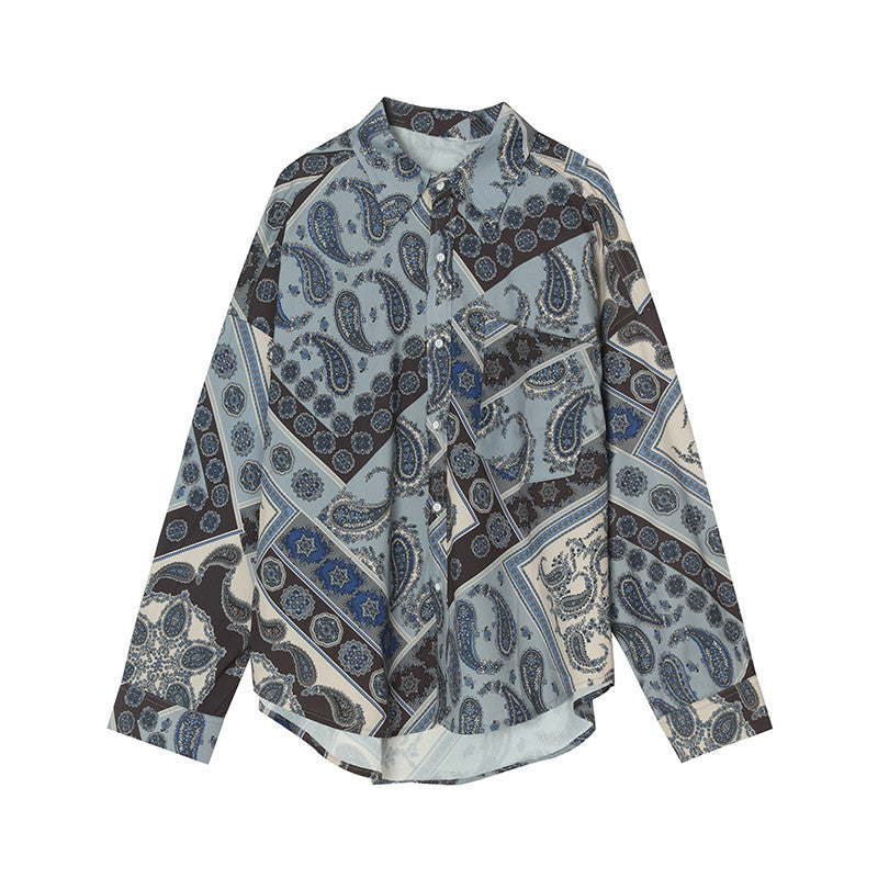 Cashew Flower Loose Shirt Men's Retro Totem Print Shirt