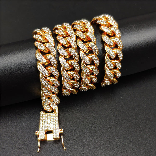 Hip-Hop Domineering Diamond Large Gold Cuban Chain Necklace