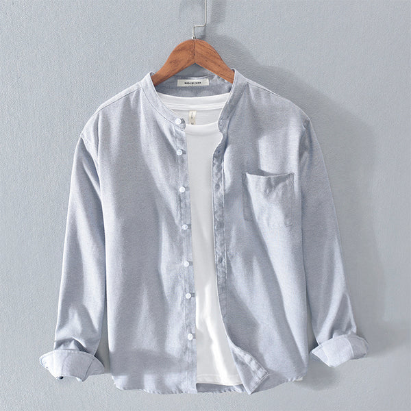 Stand-Up Collar Solid Color Simple Long-Sleeved Cotton Shirt