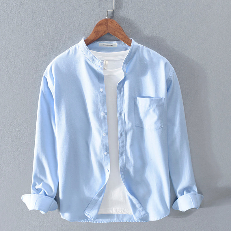 Stand-Up Collar Solid Color Simple Long-Sleeved Cotton Shirt