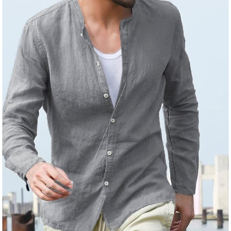 Cotton Linen Men's Shirt With Long Sleeves