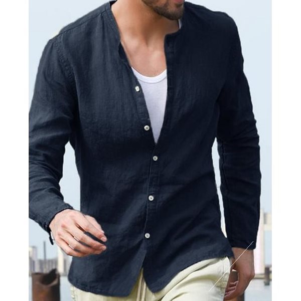 Cotton Linen Men's Shirt With Long Sleeves