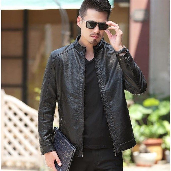 Men's Oblique Zipper Winter Down Biker leather Jacket