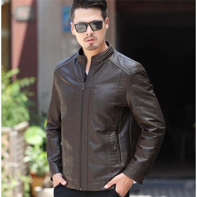 Men's Oblique Zipper Winter Down Biker leather Jacket