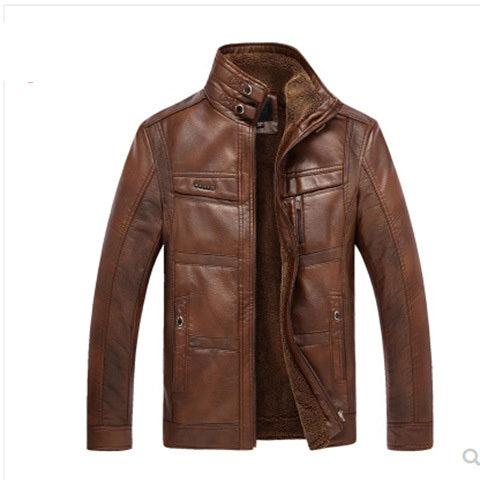 Men's Oblique Zipper Winter Down Biker leather Jacket