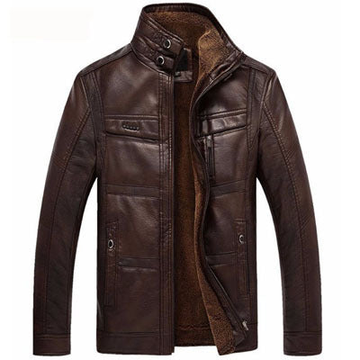 Men's Oblique Zipper Winter Down Biker leather Jacket