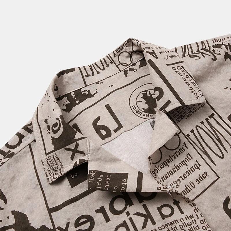 Vintage Newspaper Print Hawaiian Shirt