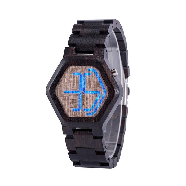LED Display Wooden Watch Men Wristwatches Wood Night Vision