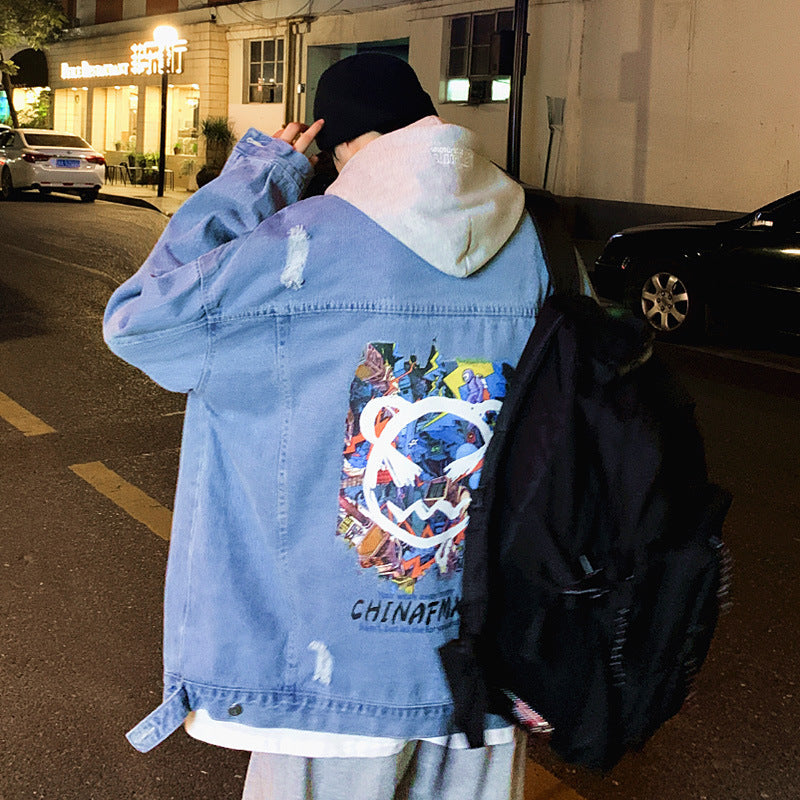 Autumn Creative Graffiti Print Denim Jacket Men