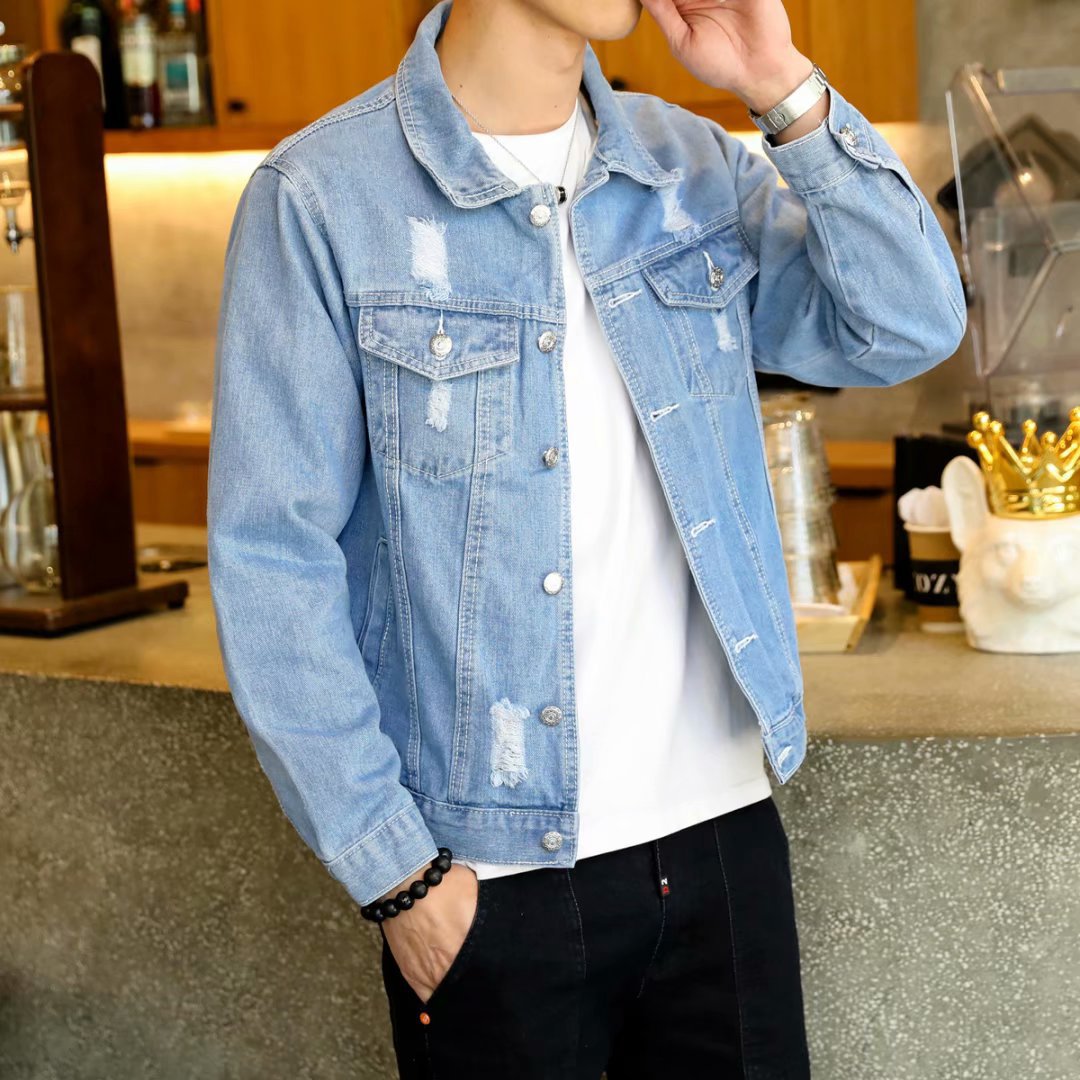 Casual Loose Ripped Denim Jacket Men