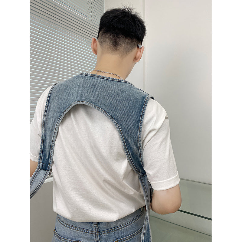 Denim Function Asymmetric Commuter Pocket Vest