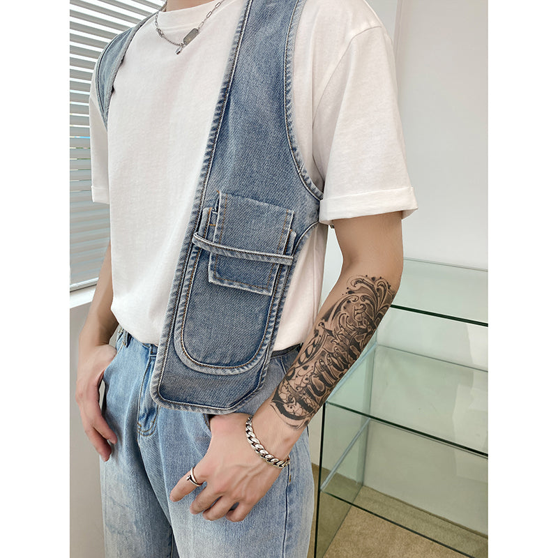 Denim Function Asymmetric Commuter Pocket Vest