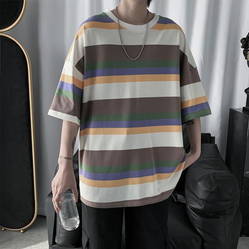 Loose trend striped half-sleeved t-shirt