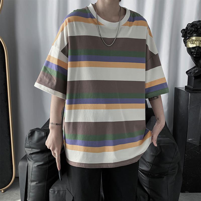 Loose trend striped half-sleeved t-shirt