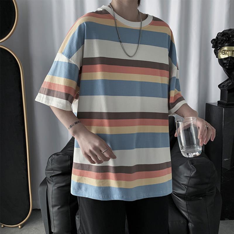 Loose trend striped half-sleeved t-shirt