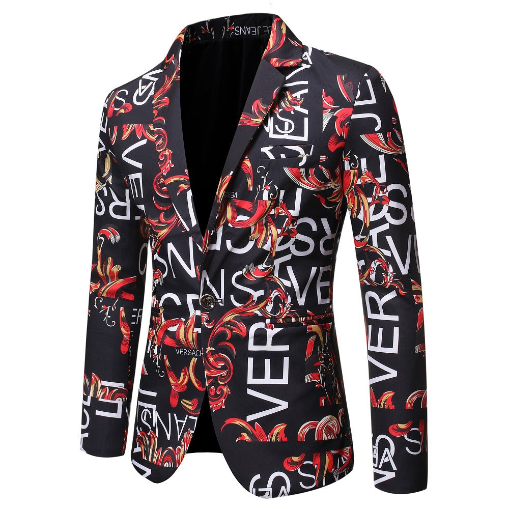 Letter Print Slim Single Suit Men