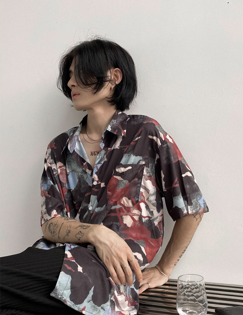 Oil Painting Pattern Summer Flower Shirt Men