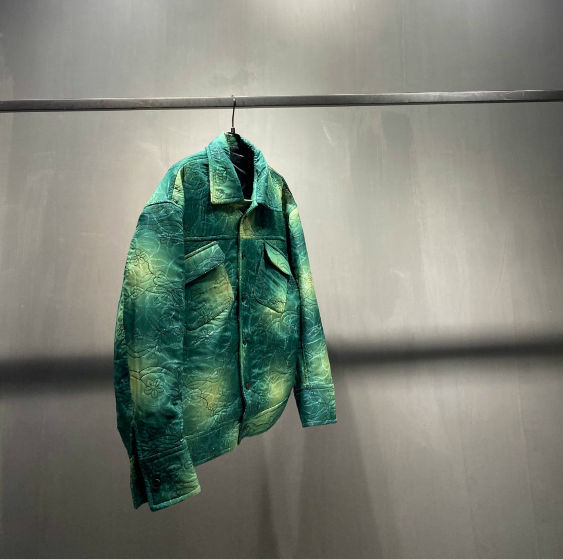 Thin Green Mesh Tie-dye Composite Cotton jacket