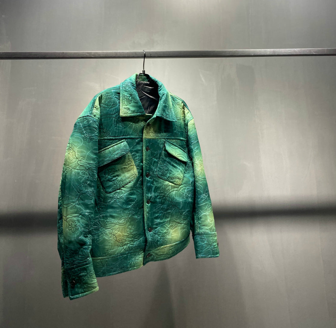 Thin Green Mesh Tie-dye Composite Cotton jacket