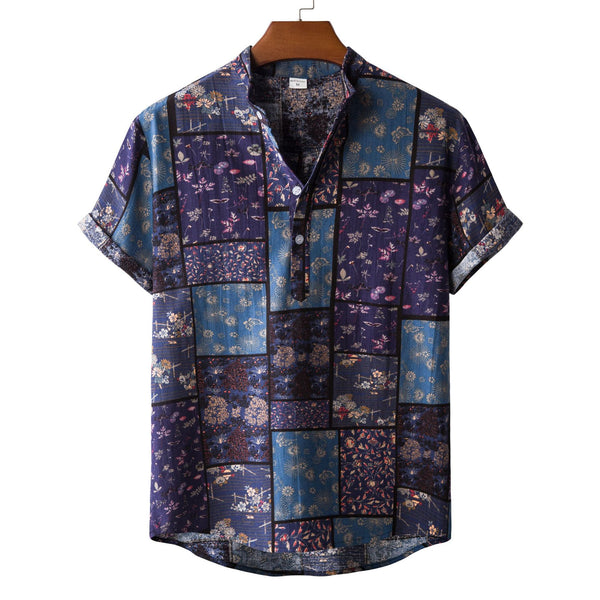 Camisa casual de lino floral para hombre