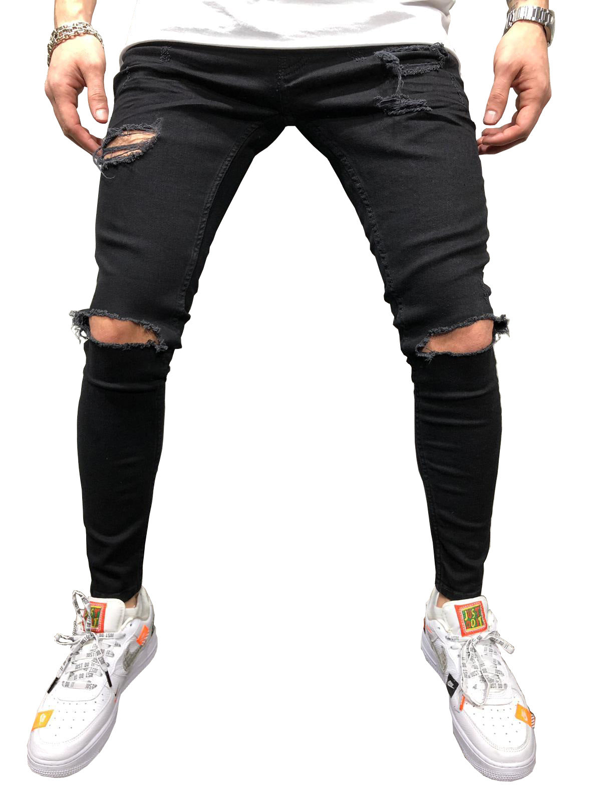 Men's Ripped Straight Leg Jeans