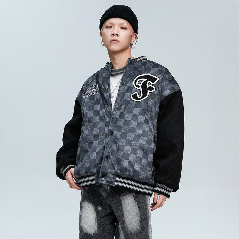 Plaid Casual Cotton Jacket Thickened Quilted Baseball Uniform