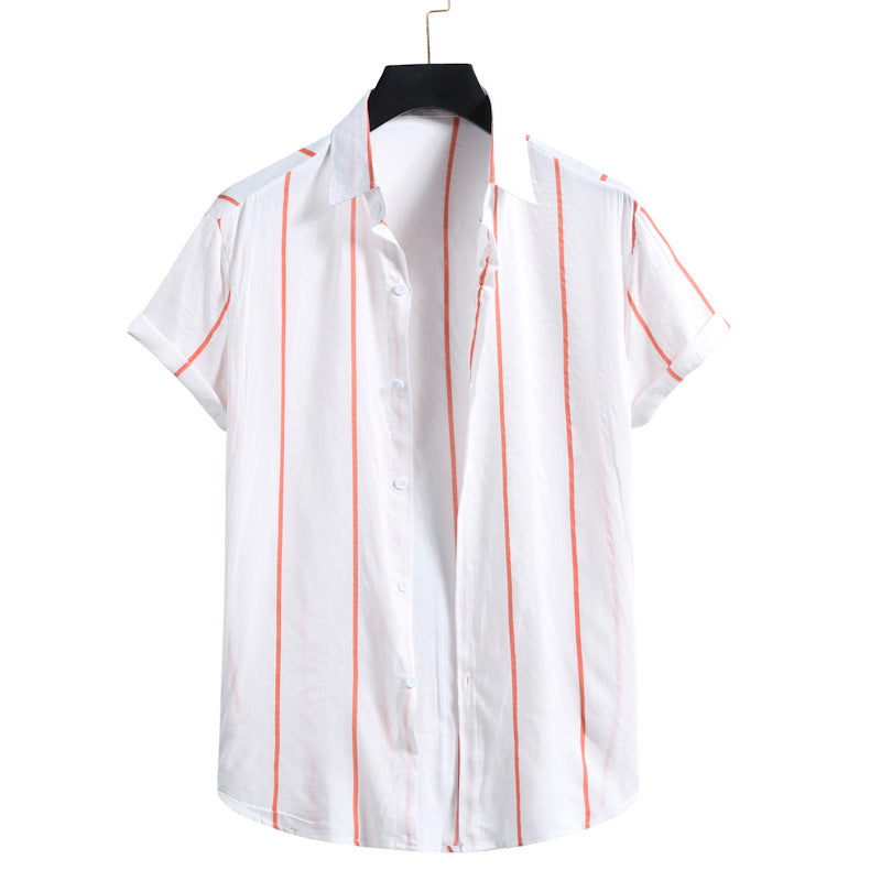 Personalized Striped Slim Shirt With Lapel Collar And Short Sleeves