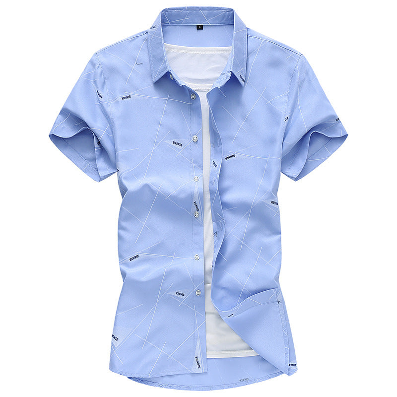 Men Short Sleeve Cotton Flower Shirt Men's Dress Shirts