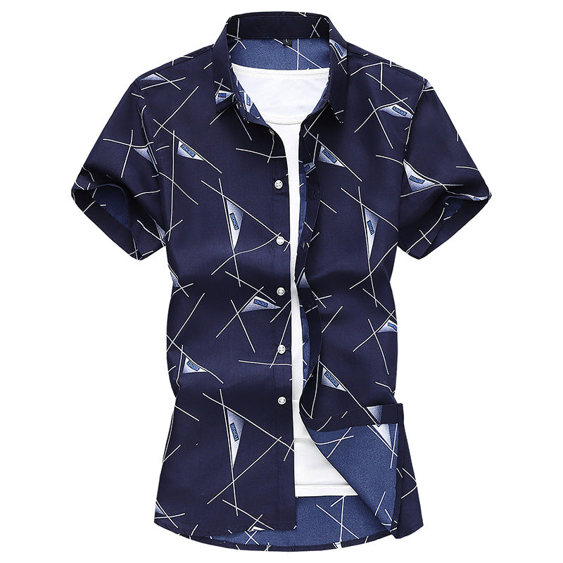 Men Short Sleeve Cotton Flower Shirt Men's Dress Shirts