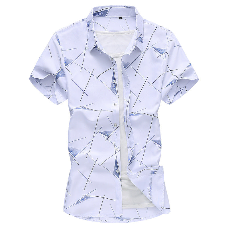 Men Short Sleeve Cotton Flower Shirt Men's Dress Shirts