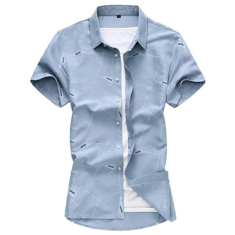 Men Short Sleeve Cotton Flower Shirt Men's Dress Shirts