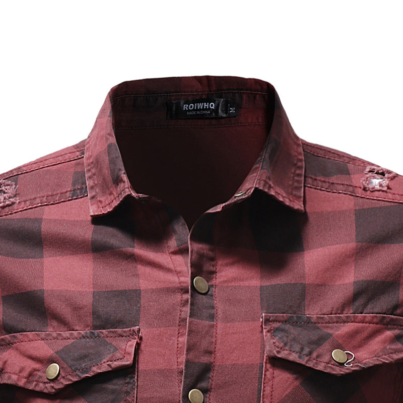 Denim Classic Check Shirt With Raw Edges