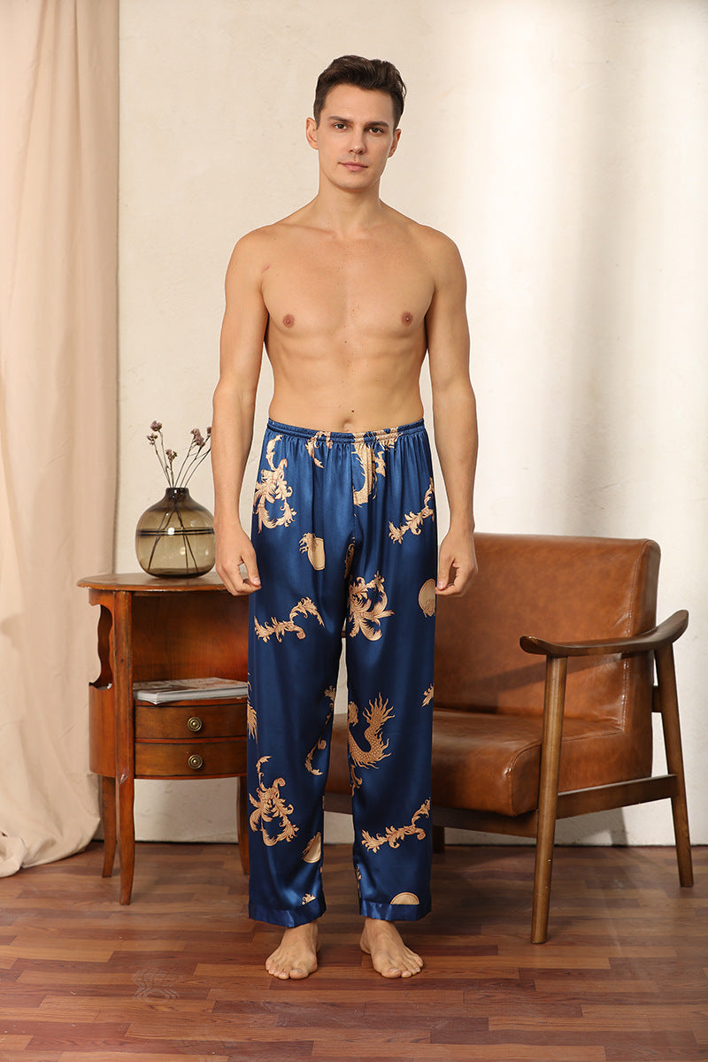 Luxury Silk Robe Pants Pajama Set Two-piece Imitate Silk Long-sleeved Pajamas