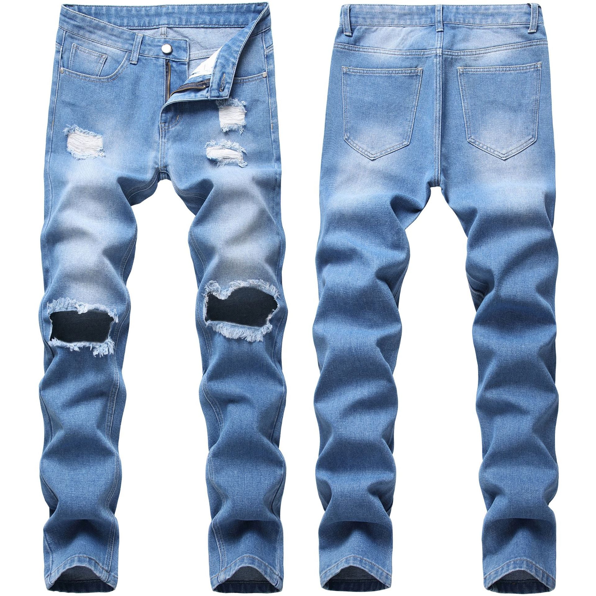 Men's Ripped Straight Leg Jeans