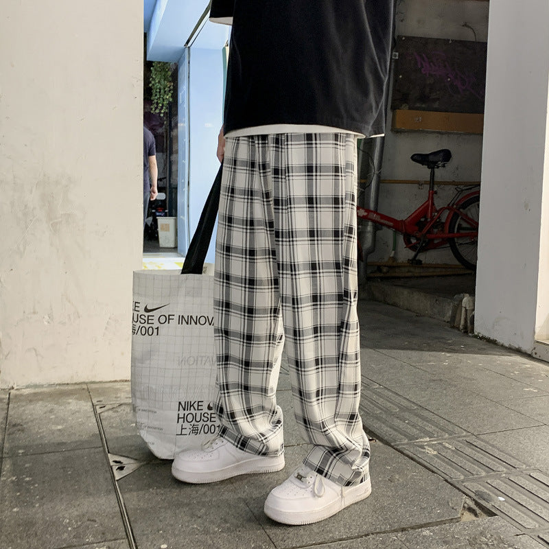 Men's Casual Loose Straight Plaid Pants