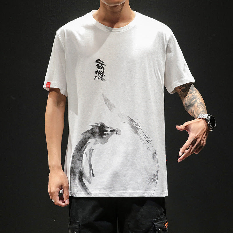 Loose T-shirt With Ink Printing