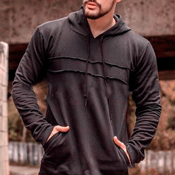 Solid Color Stitching Drawstring  Hoodie