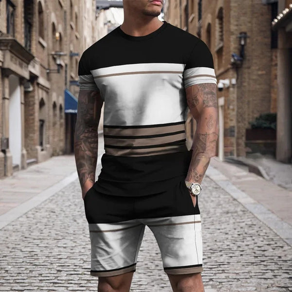 Short Sleeve Round Neck Casual Multicolor Sportswear summer Suit men